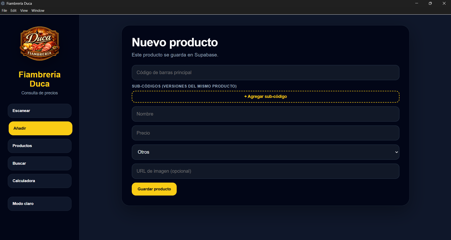 Agregar productos