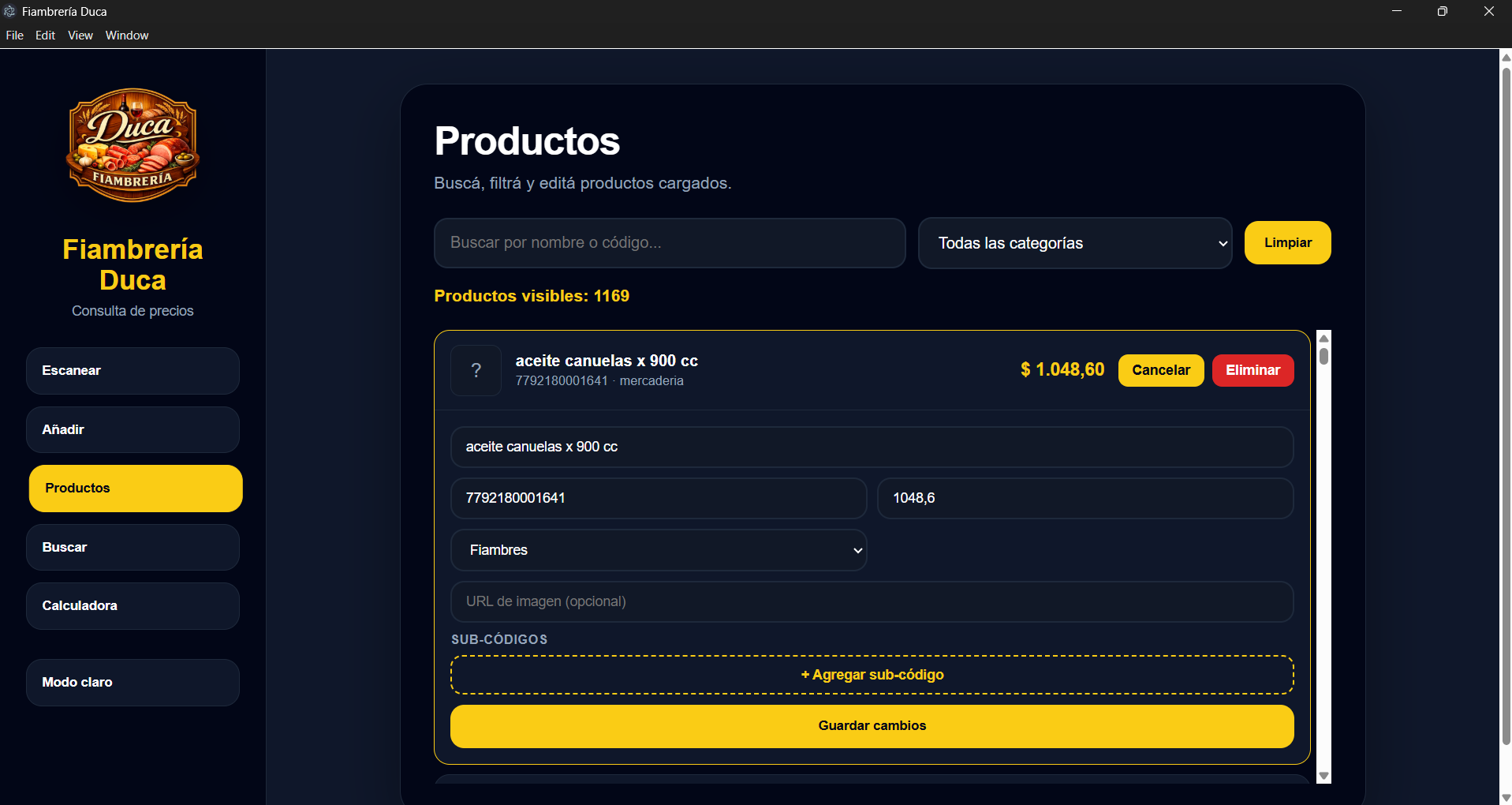 Buscar y editar productos